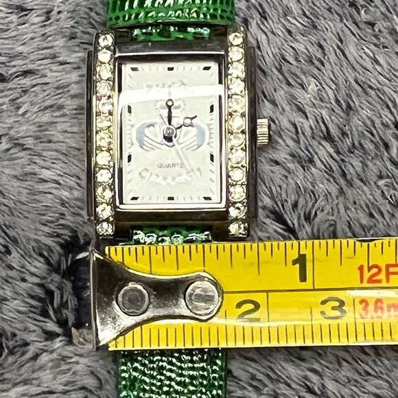 Rovada Claddagh Silver Tone Quartz Watch Green Leather Band Rhinestone Accents main image 4
